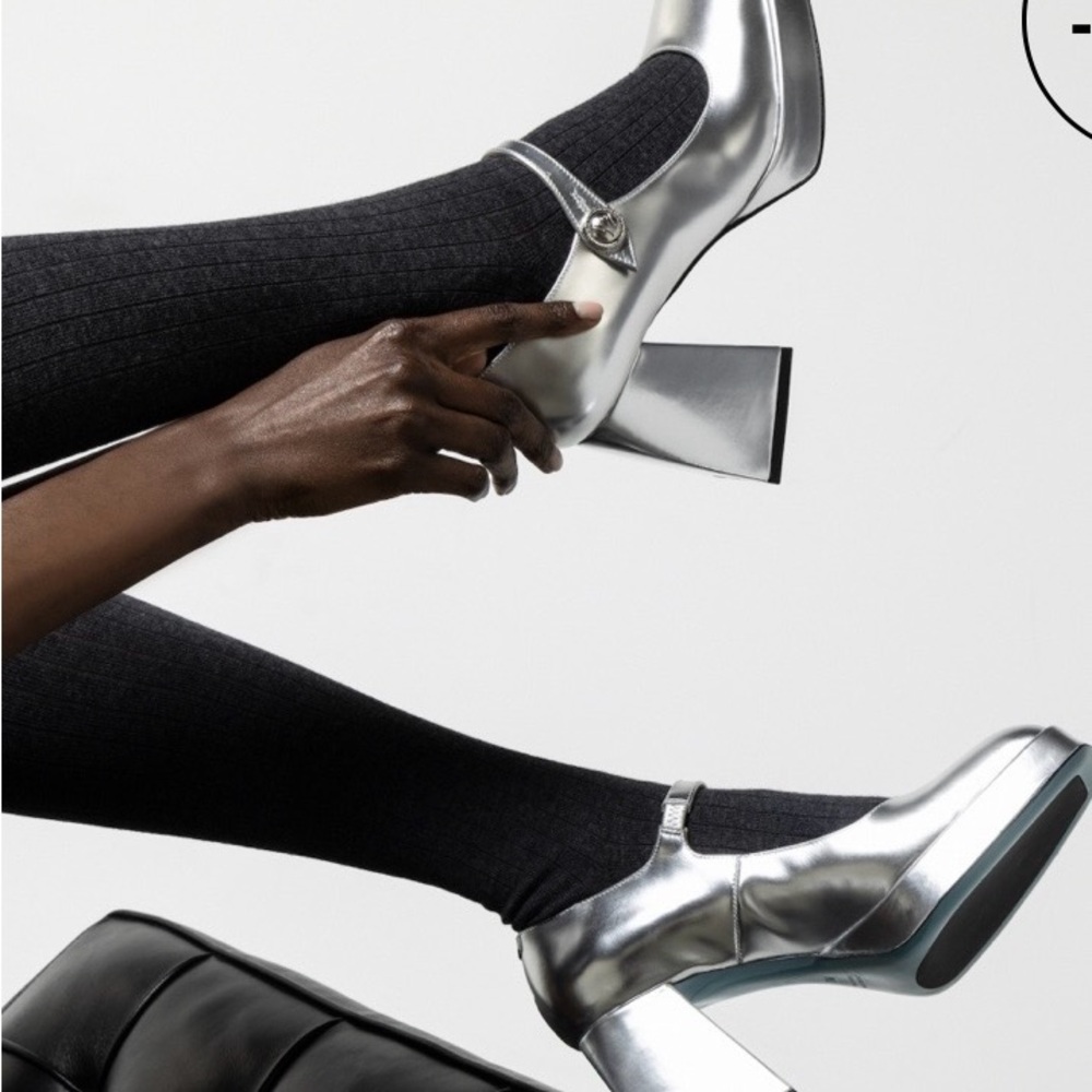 Valentina Rangoni Silver Mary Jane Block Heels 8